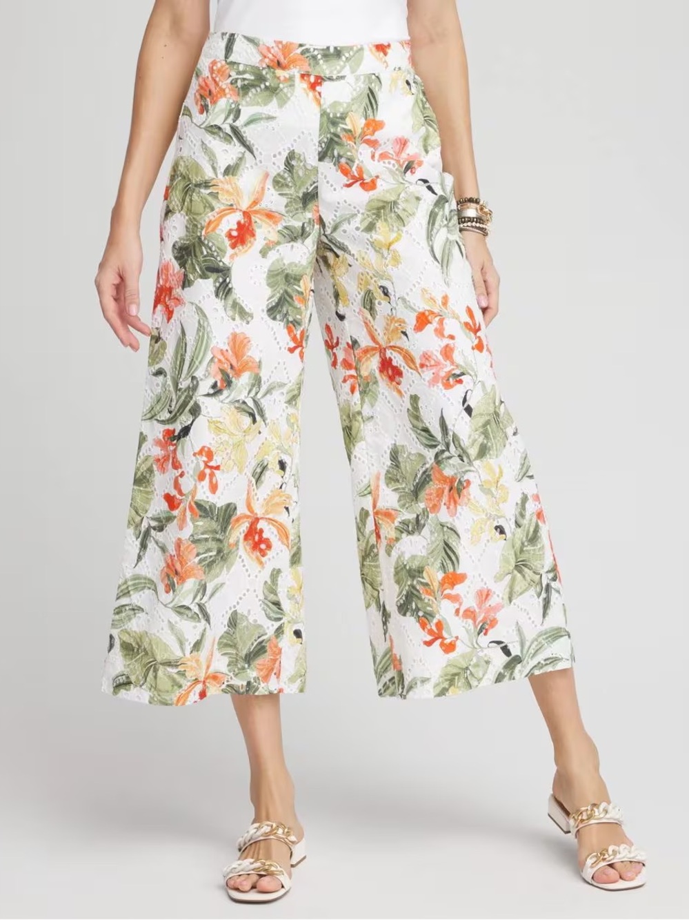 Chico’s Floral Eyelet Culotte Pants Size 14 NWOT